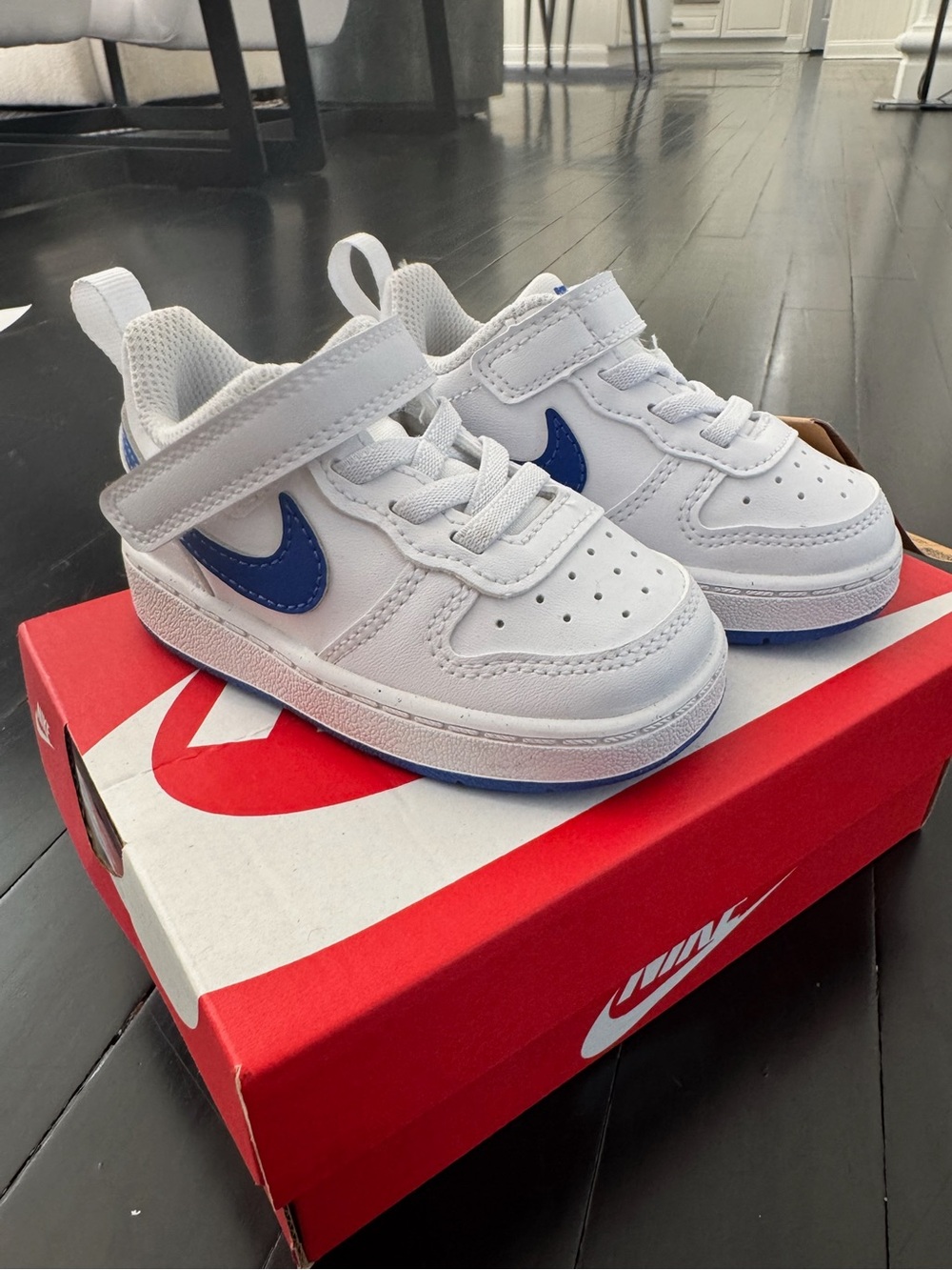 Nike Kids White Sneakers with Blue Swoosh Low-Top
